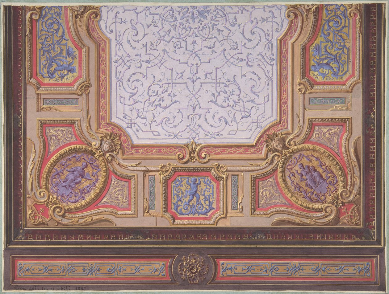 Grand Salon Tavanı için Tasarım, Hôtel Hope, 1867. Yaratıcılar: Jules-Edmond-Charles Lachaise, Eugène-Pierre Gourdet. by Jules Edmond Charles Lachaise and Eugène Pierre Gourdet