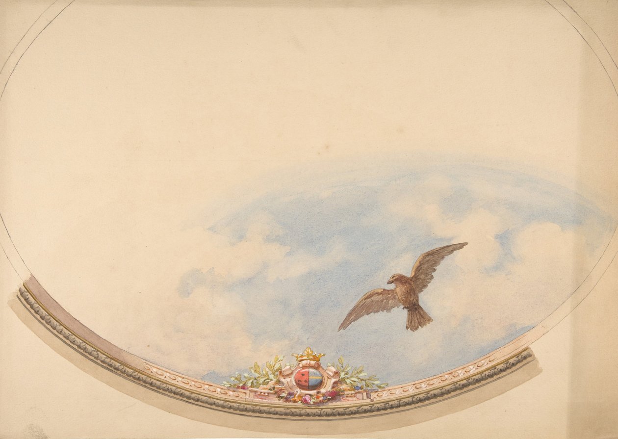 19. yüzyılın ikinci yarısında, bulutlar ve süzülen bir kartalla boyanmış bir tavan için tasarım. Yaratıcılar: Jules-Edmond-Charles Lachaise, Eugène-Pierre Gourdet. by Jules Edmond Charles Lachaise and Eugène Pierre Gourdet