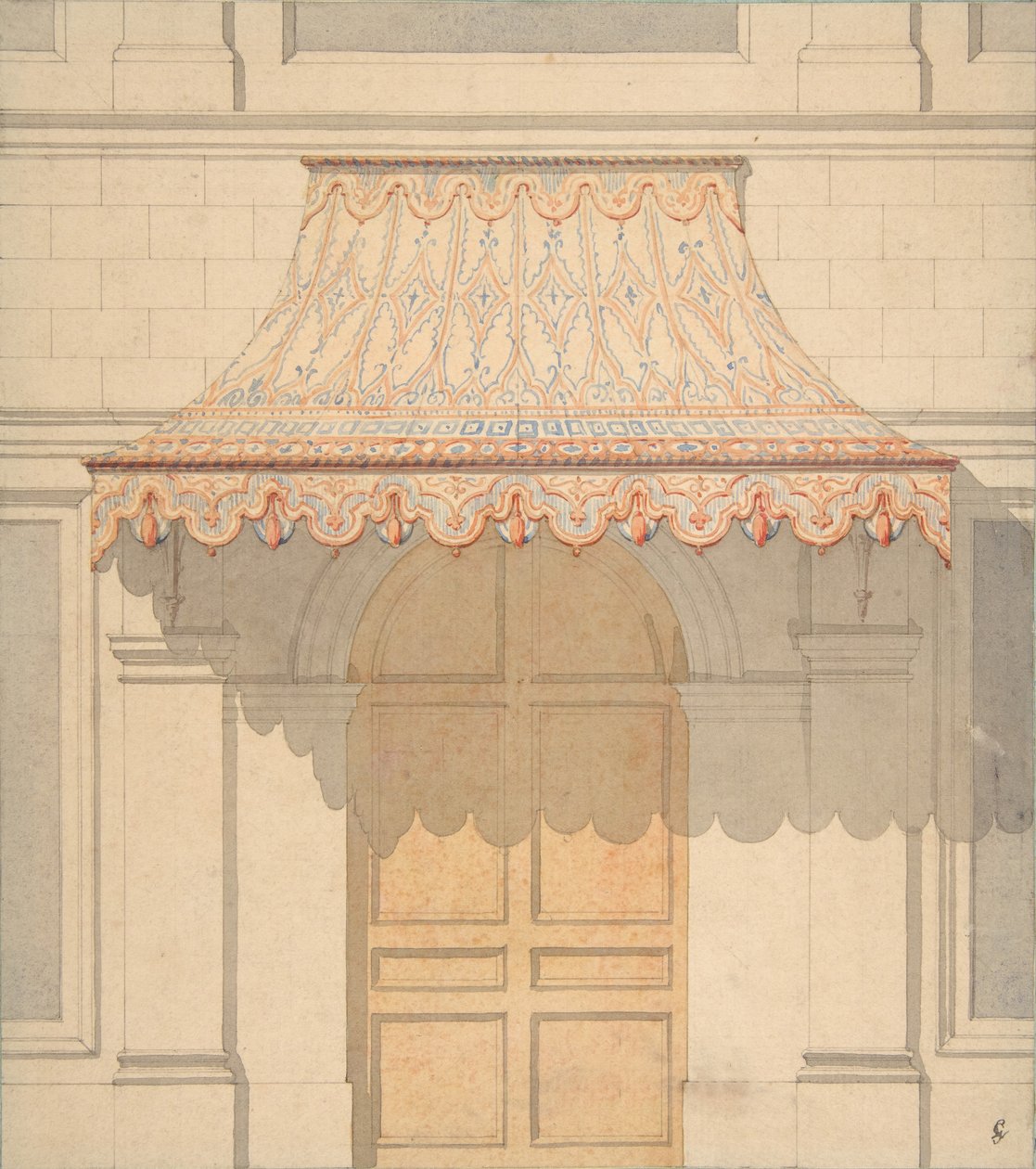 1830-97 Mağribi tarzında bir kapı üzerinde bir tente tasarımı. Yaratıcılar: Jules-Edmond-Charles Lachaise, Eugène-Pierre Gourdet. by Jules Edmond Charles Lachaise and Eugène Pierre Gourdet
