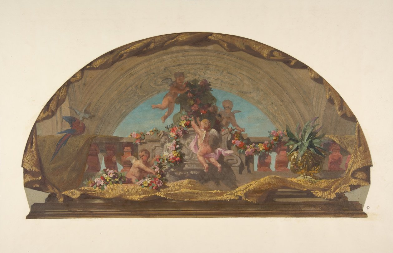 Merdiven Üzerindeki Lunette Dekorasyonu için Tasarım, Hôtel de Pless, Berlin, 19. yüzyılın ikinci yarısı Yaratıcılar: Jules-Edmond-Charles Lachaise, Eugène-Pierre Gourdet. by Jules Edmond Charles Lachaise and Eugène Pierre Gourdet
