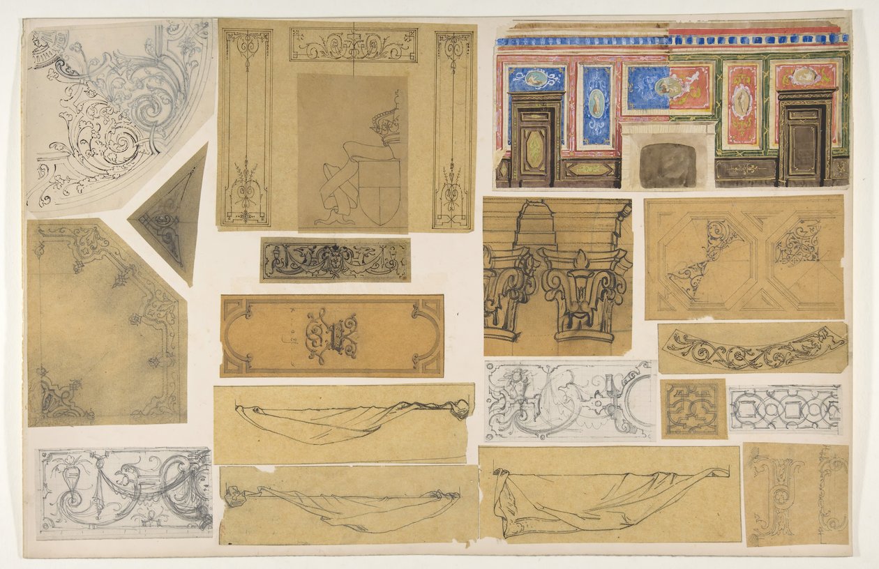İç mekanların boyalı dekorasyonu için on dokuz tasarım, 1830-97. Yaratıcılar: Jules-Edmond-Charles Lachaise, Eugène-Pierre Gourdet. by Jules Edmond Charles Lachaise and Eugène Pierre Gourdet