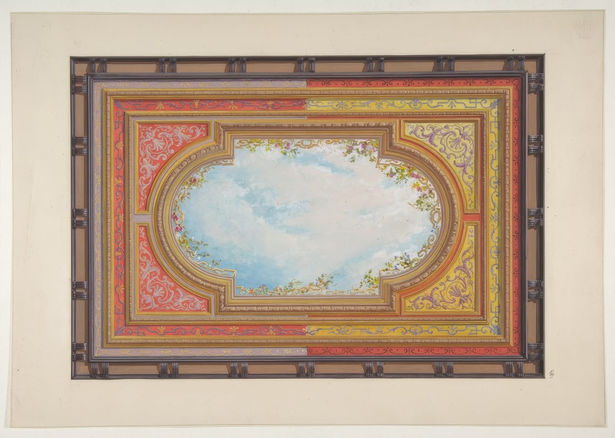 Trompe loeil bulutları ile boyanmış bir tavan için tasarım by Jules Edmond Charles Lachaise