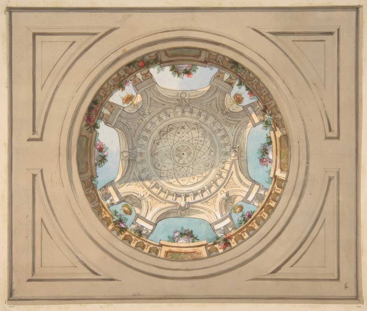 Trompe loeil korkuluklu bir tavan için tasarım by Jules Edmond Charles Lachaise