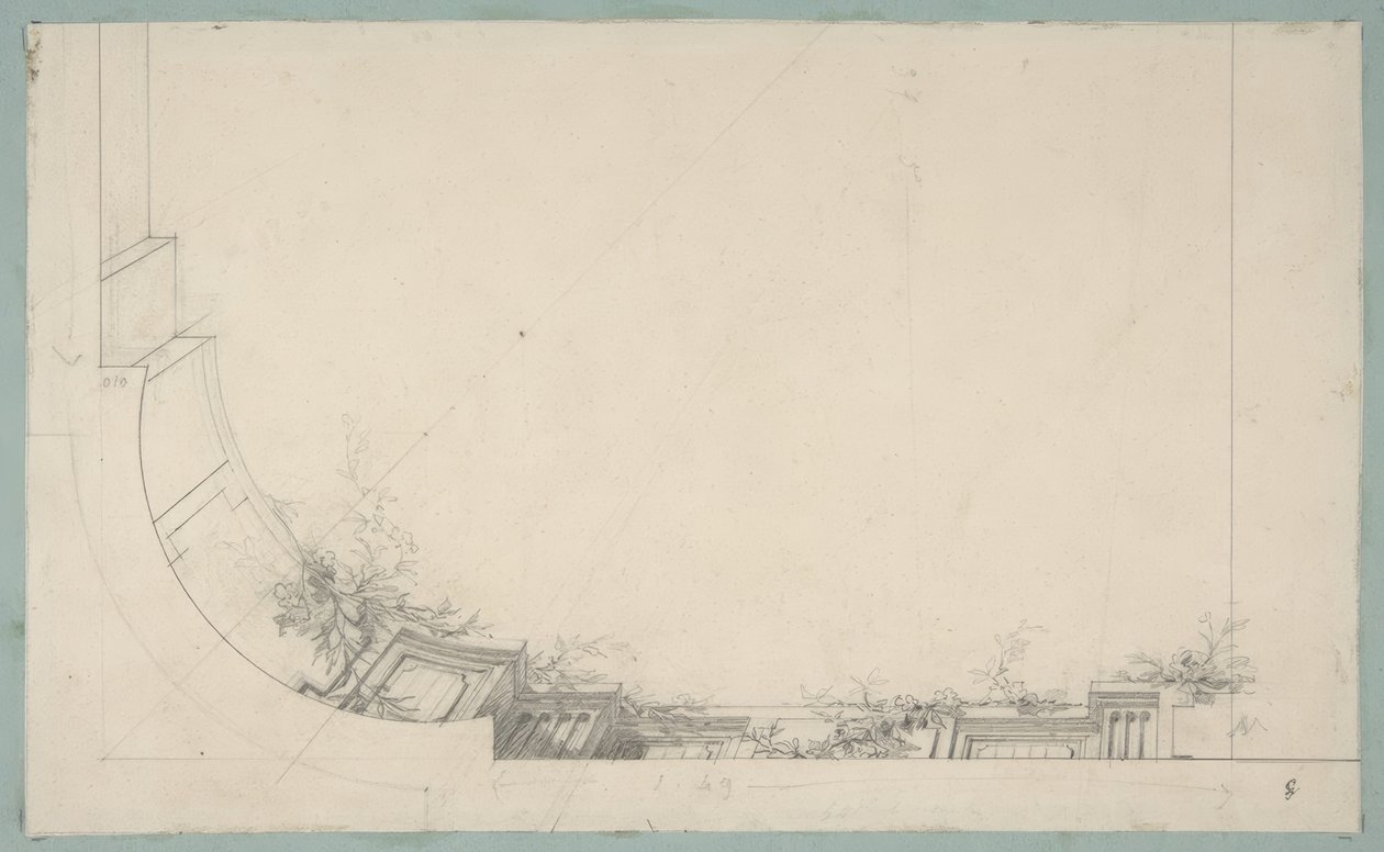 Trompe loeil korkuluk ile süslenmiş bir tavan için kısmi tasarım by Jules Edmond Charles Lachaise