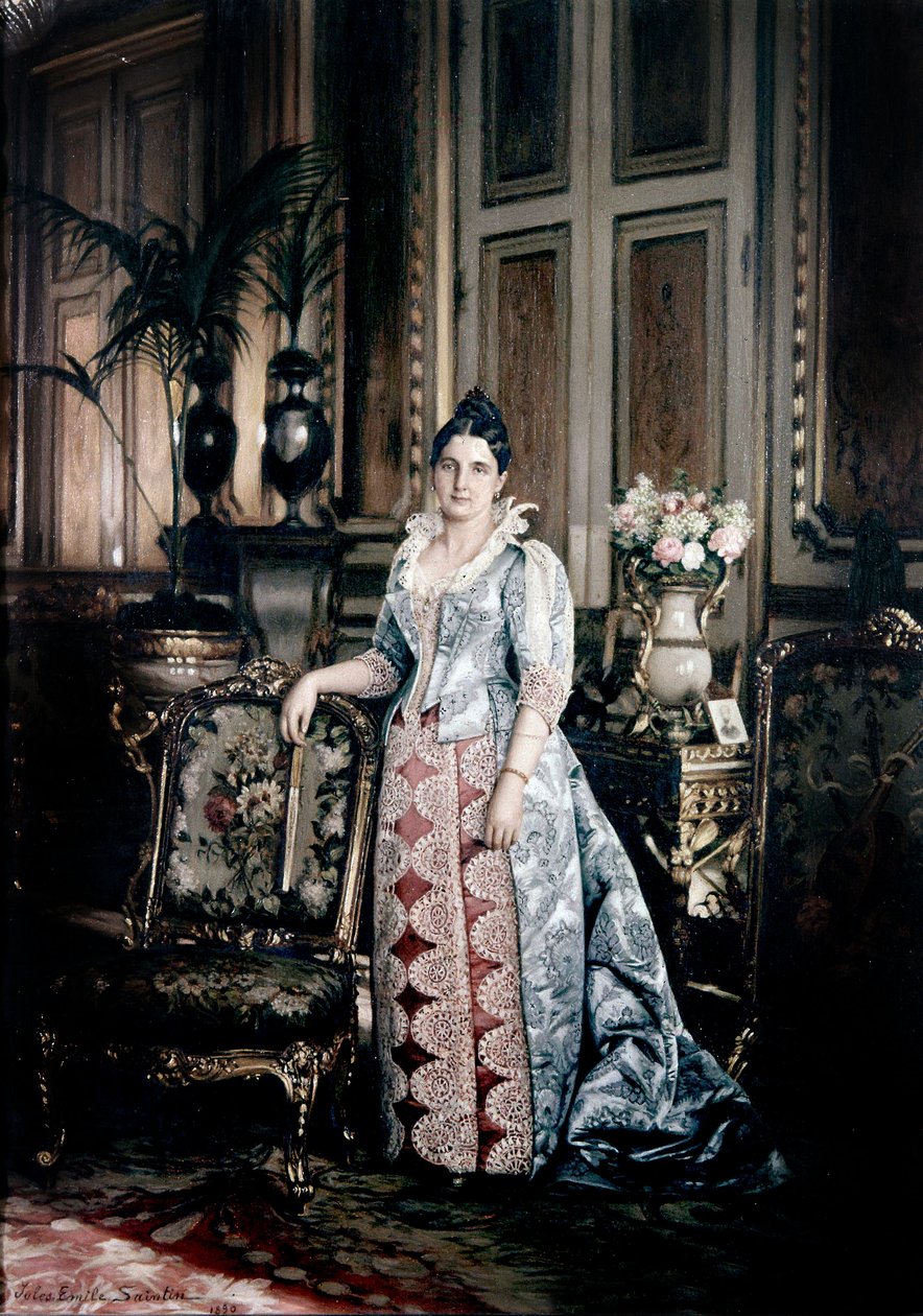 Değerli elbise giyen Bayan Carnot'un portresi by Jules Emile Saintin
