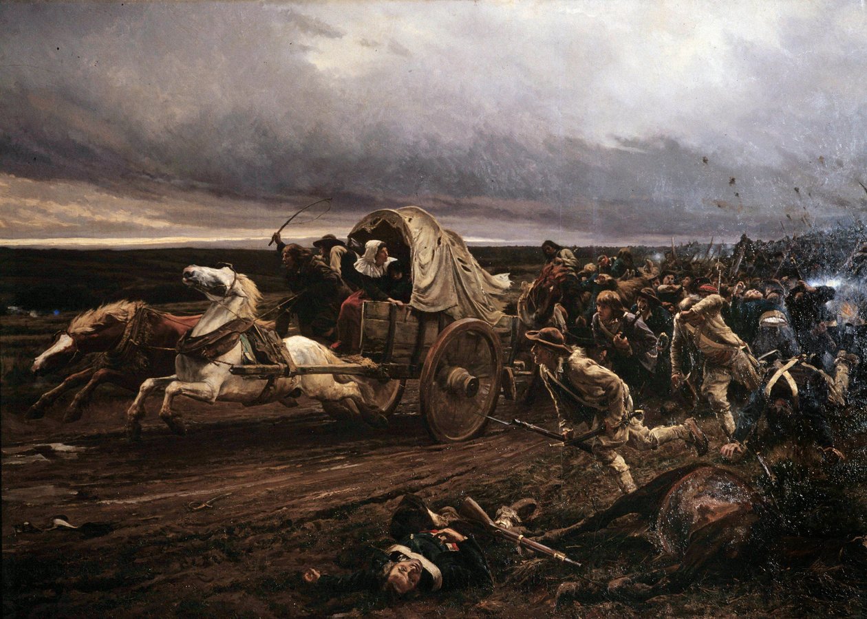 Mart 1793'te Vendee'de silahlanan Cholet İsyanı'nın devrilmesi, Konvansiyon ve Cumhuriyet orduları tarafından Ekim'de kınanmasıyla “Beyaz” Loire'a doğru geri çekildi. Jules Girardet'in (1856-1938) tablosu by Jules Girardet