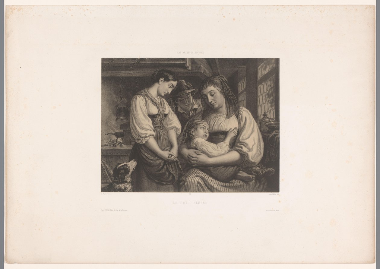 Yaralı çocuk kucağı olan anne Le Petit Blessé (nesne üzerindeki başlık) İsviçreli sanatçılar (dizi adı) Les artistes Suisses (nesne üzerinde seri başlığı) by Jules Hébert