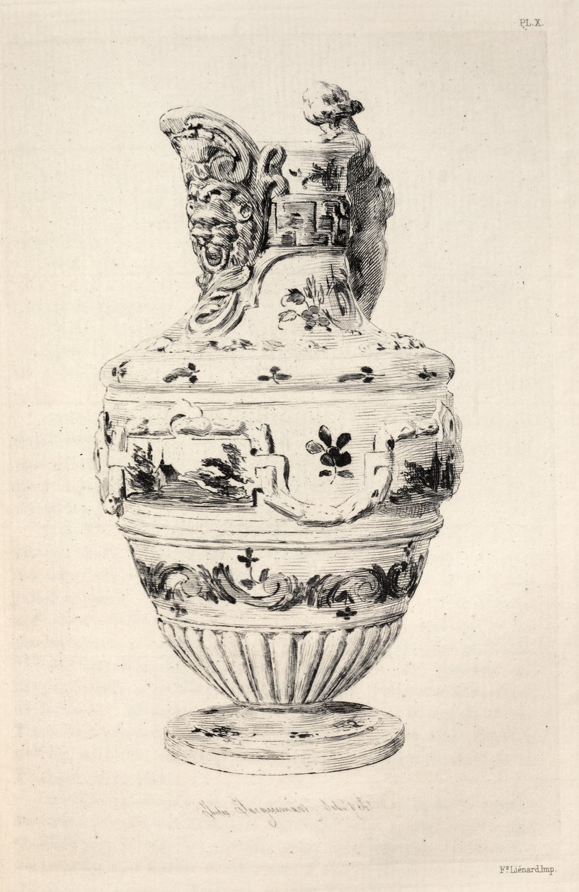 Seramik Sanatı Tarihi: Her Çağın ve Tüm Milletlerin Çömlekçiliği Üzerine Tanımlayıcı ve Felsefi Bir Çalışma: İspanya: Talavera de la Reyna- Fayans- Ewer (Levha X) by Jules Jacquemart