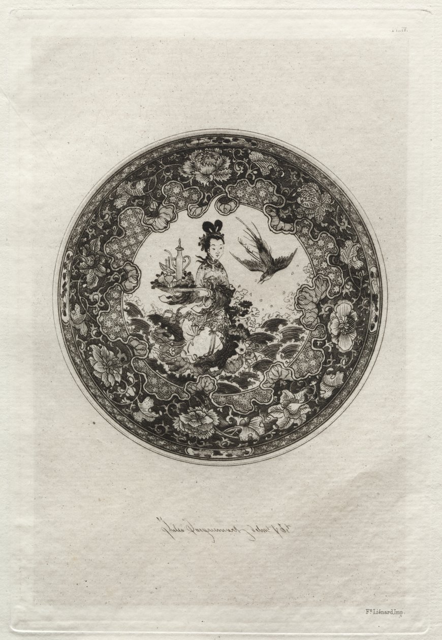 Zengin Emaye Zeminli Tabak ve Tanrıça Kounin'i Temsil Eden Madalyon by Jules Jacquemart