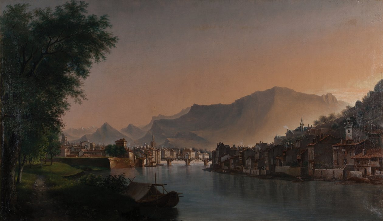 19. yüzyılda Grenoble'ın görünümü (Tuval üzerine yağlı boya) by Jules Jean Baptiste Guedy
