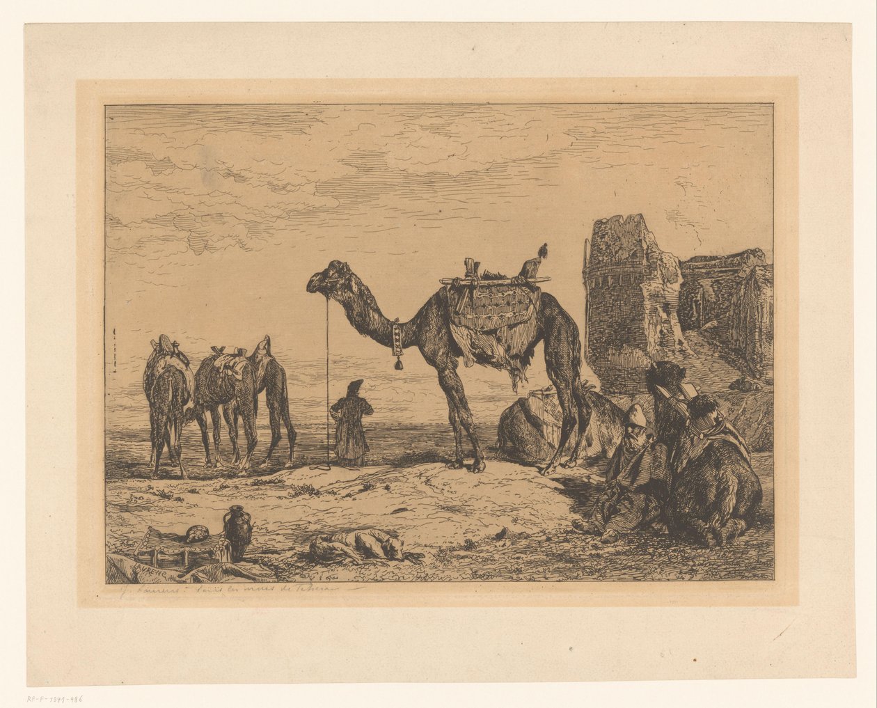 Develer mahvolmuş bir manzara Sous les murs de Tahran (Perse) by Jules Joseph Augustin Laurens (signed by artist)