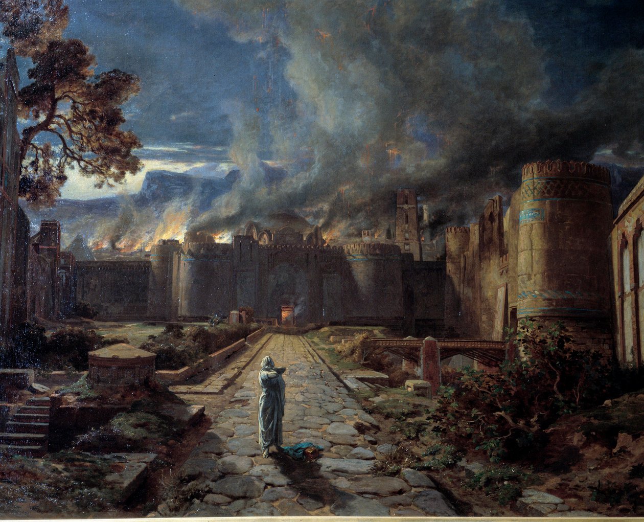 Sodom (Sodoma) Şehrin yangınla yok edilmesi. Detay. Jules Laurens (1825-1901) Orleans