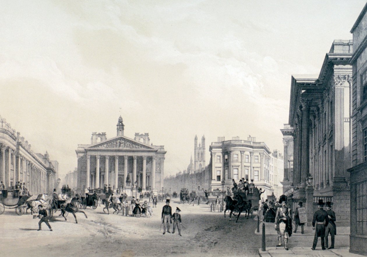 İngiltere Bankası, Kraliyet Borsası ve Malikane evi, c1850 by Jules Louis Arnout
