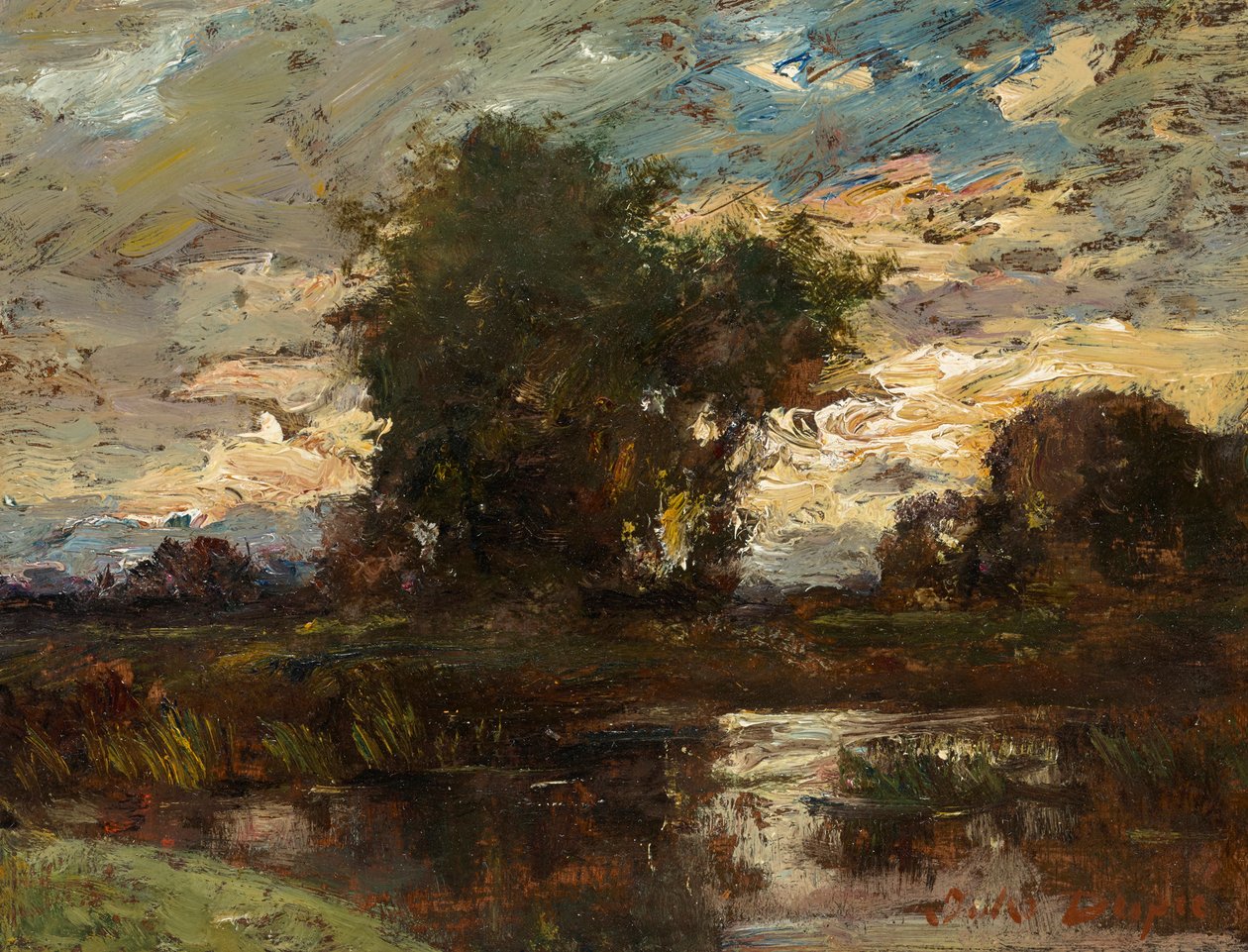 Durgun su üzerinde akşam gökyüzü by Jules Louis Dupré