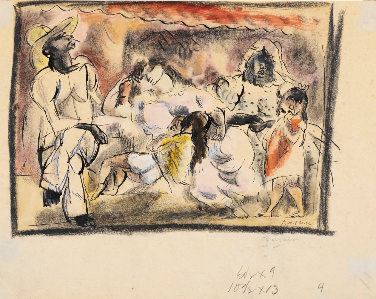 Bir erkek, iki kadın, iki çocuk (kağıt üzerinde wc) by Jules Pascin