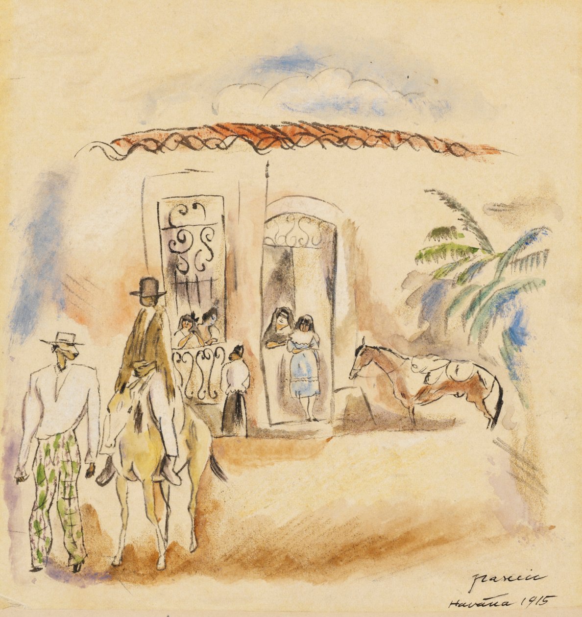 Figür Grubu, Yeşil Ekose Pantolonlu Adam by Jules Pascin