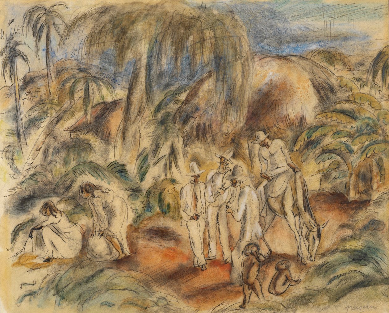 Tropikal Peyzajdaki Figürler by Jules Pascin