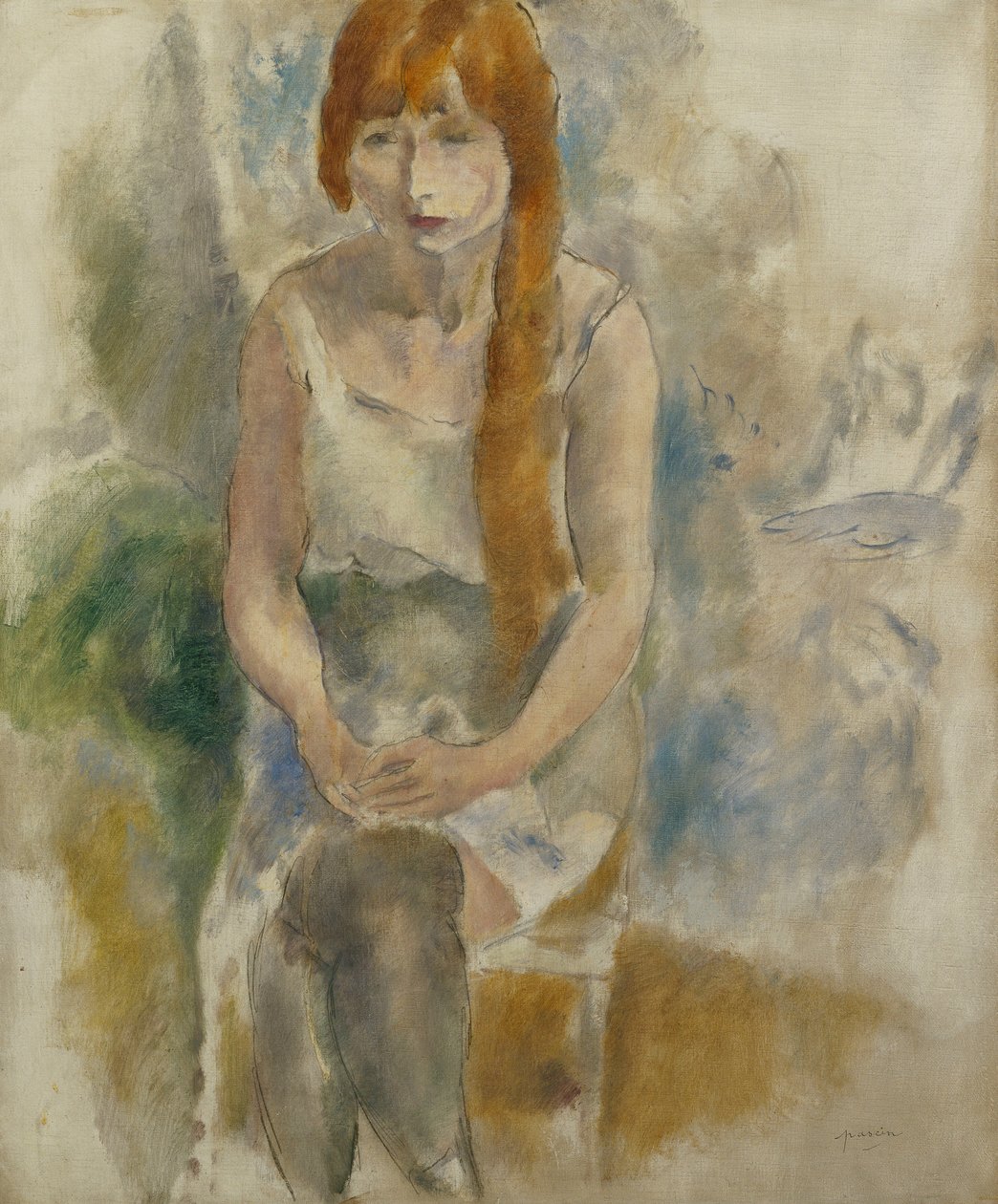Model Oturma; Model Yardımcısı, by Jules Pascin