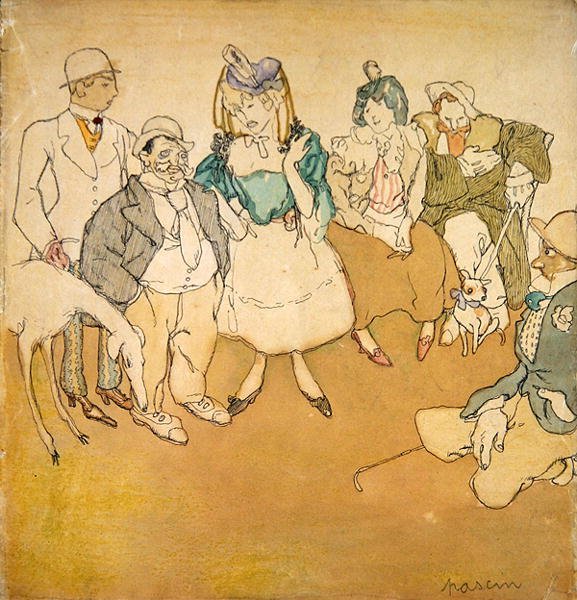 Personnages et Chiens, c.1906 (kağıt üzerine kalem ve mürekkep ve sulu boya) by Jules Pascin