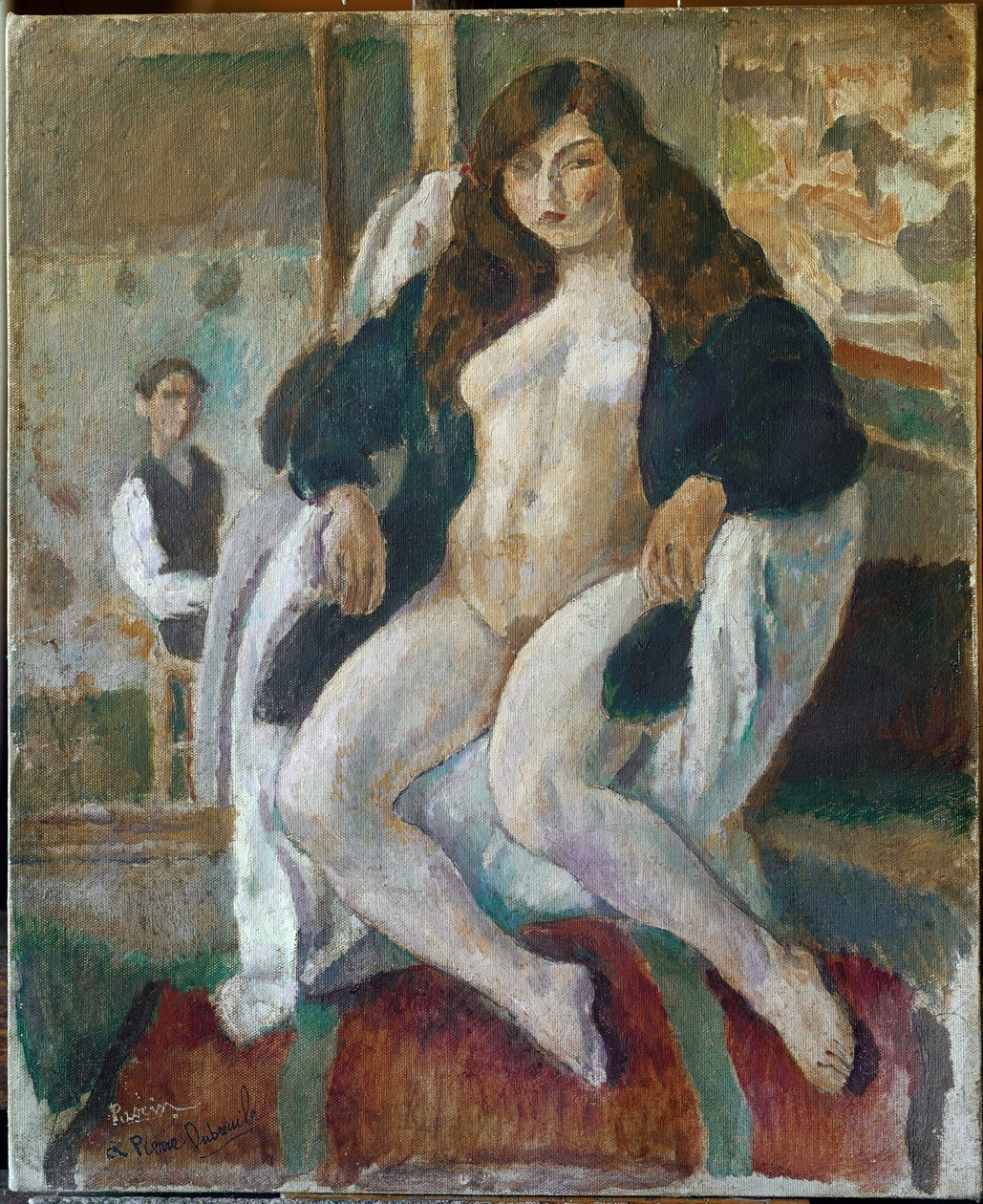 Ressamın portresi ve modeli (tuval üzerine yağlı boya, 20. yüzyıl) by Jules Pascin