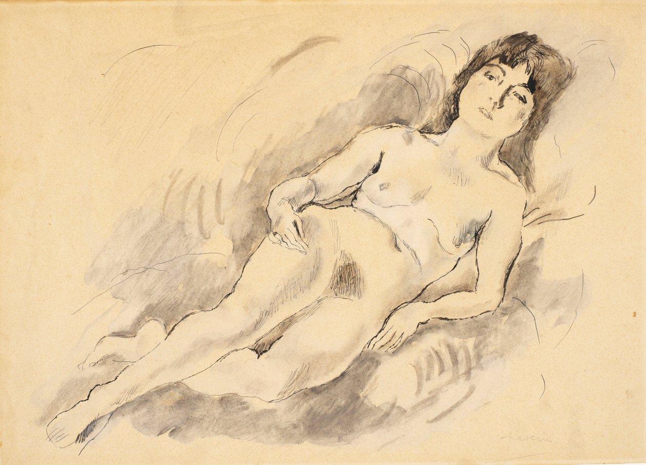 Uzanmış Çıplak (kağıt üzerinde wc) by Jules Pascin