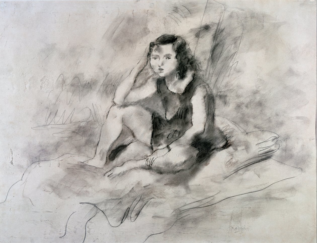 Oturan Kız (Suluboya ve Mürekkep, yaklaşık 1910) by Jules Pascin