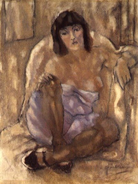 Oturan Kadın (tuval üzerine yağlı boya) by Jules Pascin