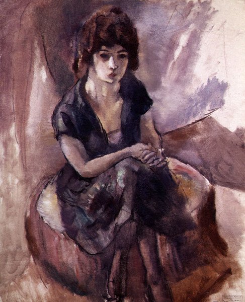 Oturan Genç Kadın (tuval üzerine yağlı boya) by Jules Pascin