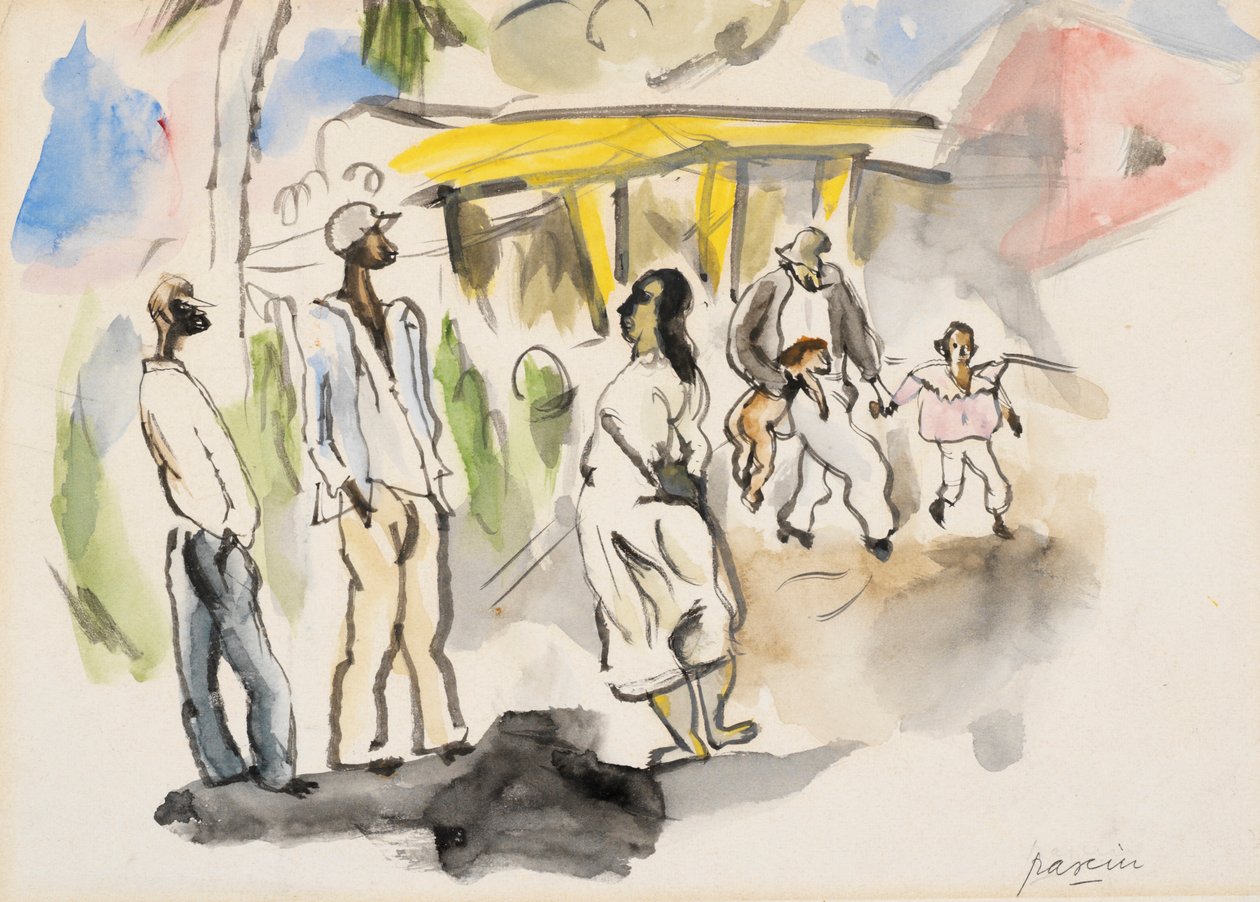 Güney Sahnesi: Dört siyah, İki Çocuk (kağıt üzerinde wc) by Jules Pascin