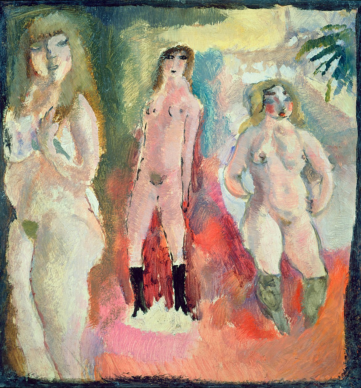 Üç Çıplak Kadın, 1909 (karton üzerine yağlı boya) by Jules Pascin