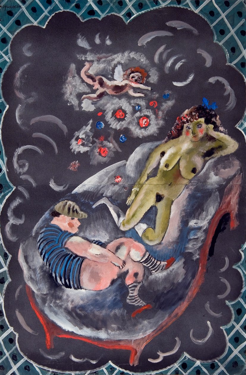 İki Figür ve Aşk Tanrısı by Jules Pascin