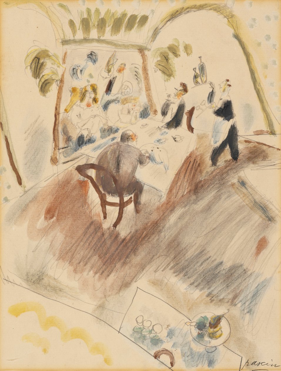 iki adam yemek by Jules Pascin
