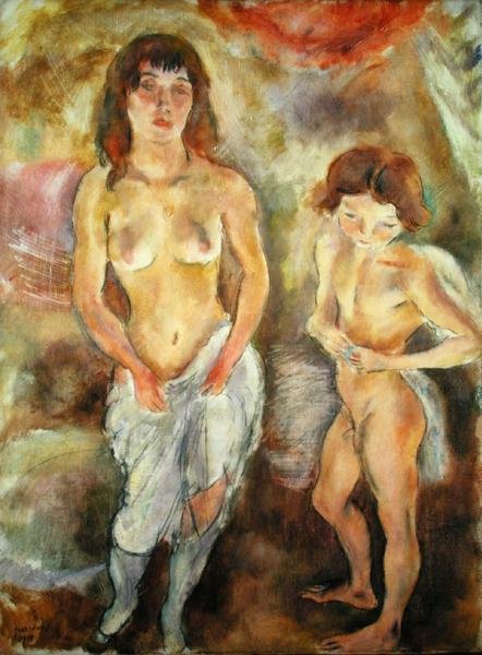 İki Ayakta Çıplak by Jules Pascin
