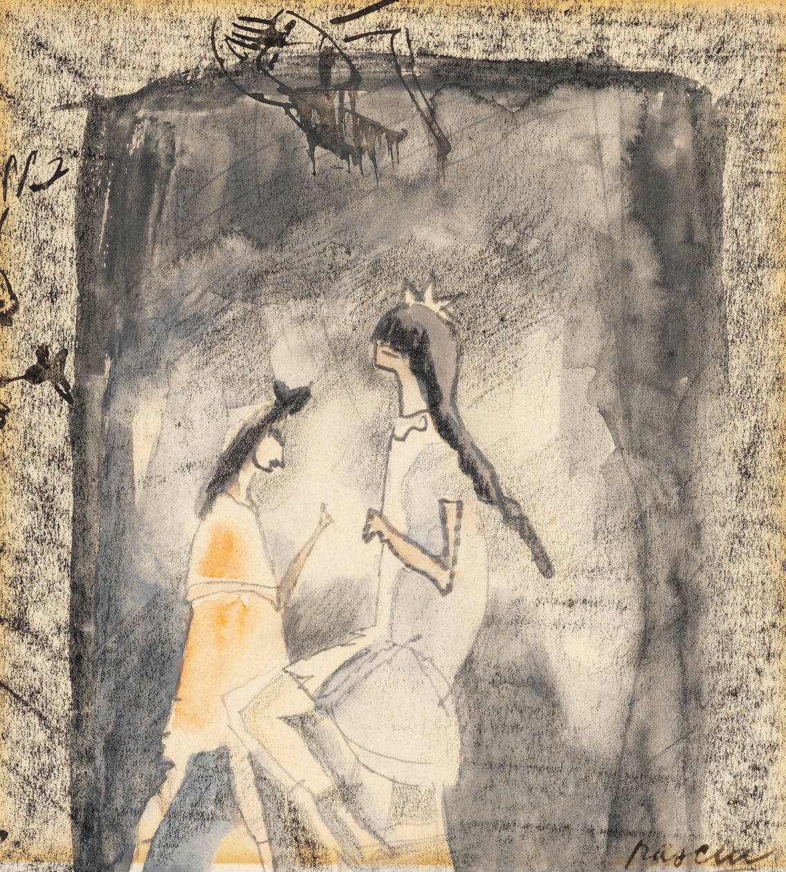 İki Genç Kız (kağıt üzerinde wc) by Jules Pascin