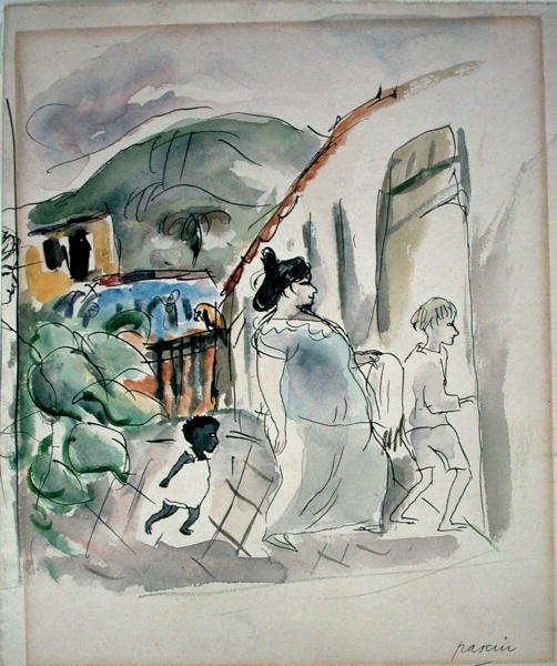 Kadın ve İki Çocuk (kağıt üzerine sulu boya) by Jules Pascin