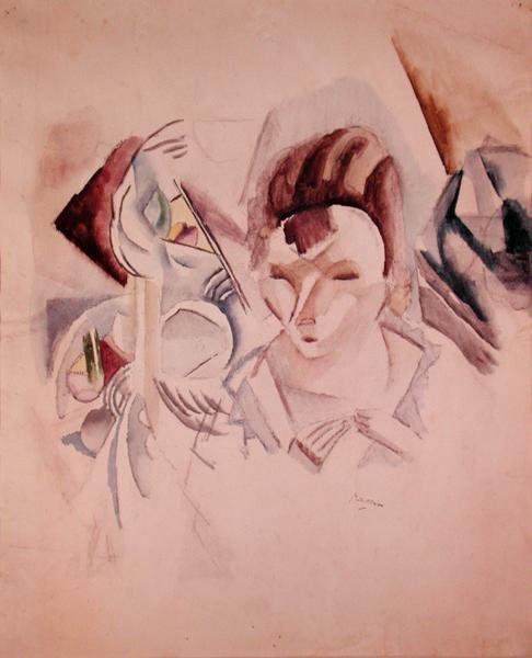 Kadın ve natürmort, c.1917 (kağıt üzerine suluboya ve kalem) by Jules Pascin