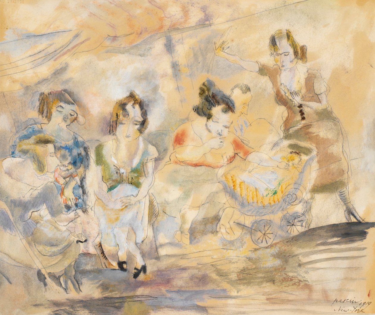 Bebek Arabalı Kadın by Jules Pascin