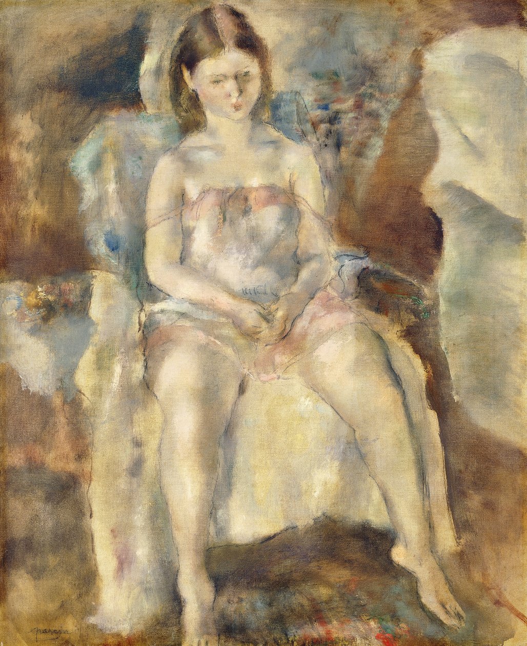Oturan genç kız by Jules Pascin