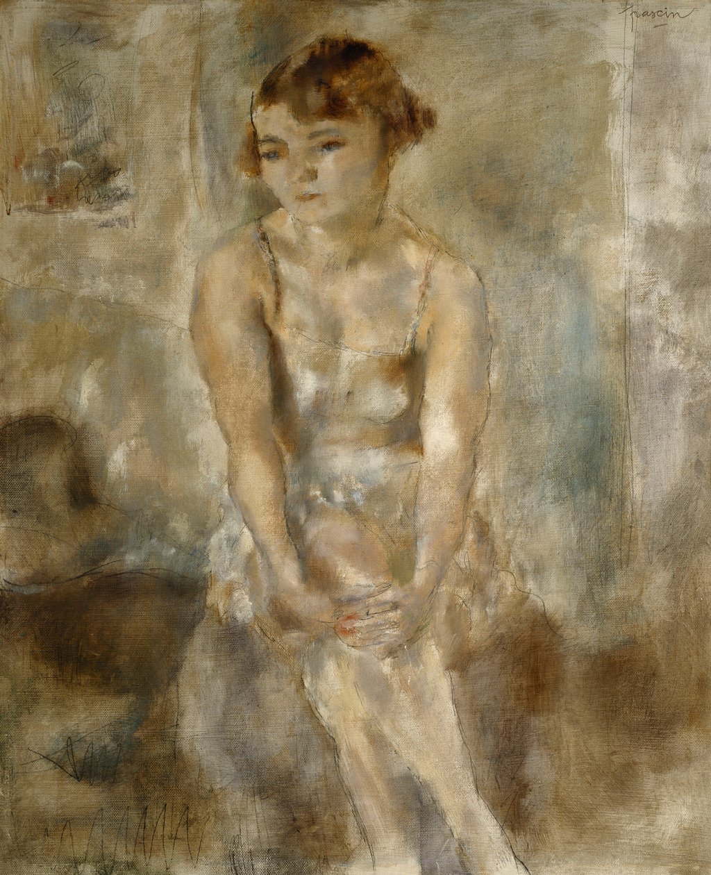 Gömlekli Oturan Genç Kadın; Gömlekle Oturan Genç Kadın, 1923 by Jules Pascin