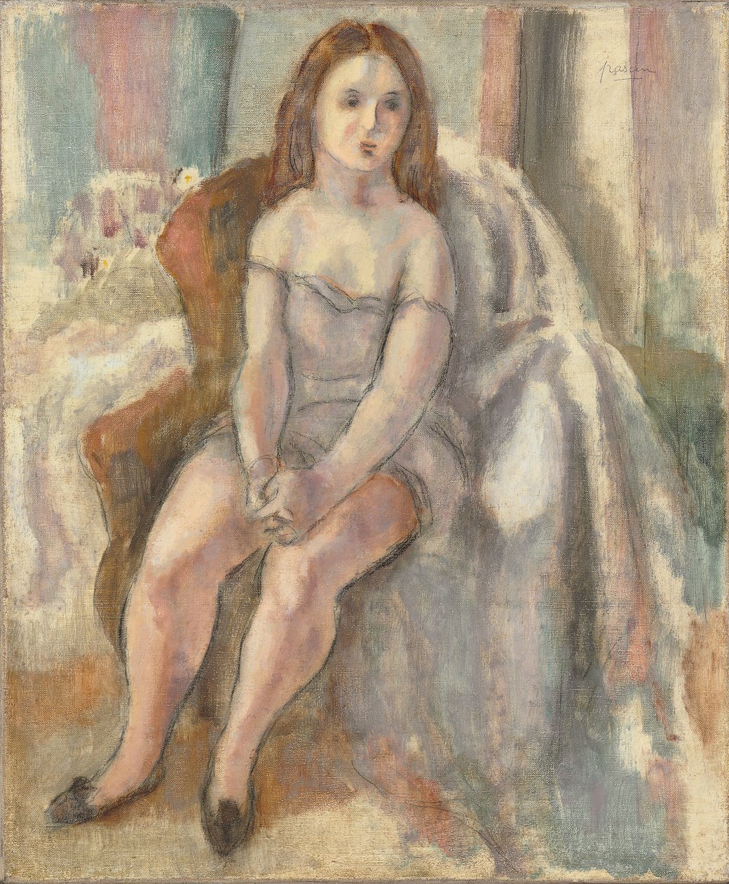 Beyaz Chemise genç kadın by Jules Pascin