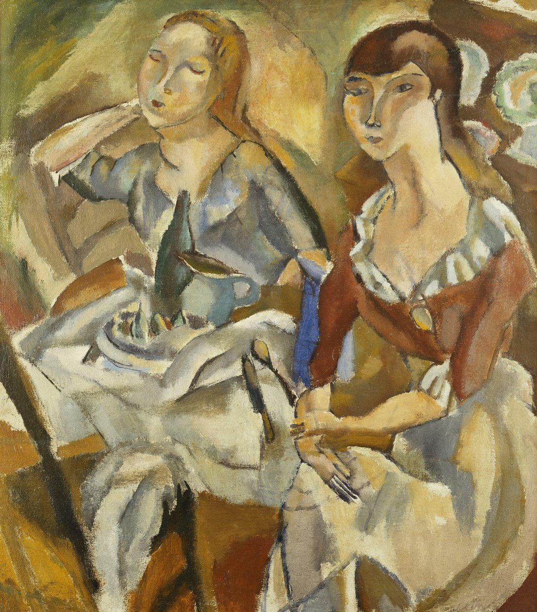 Masada Genç Kadınlar; Sofralardaki Genç Kızlar (Recto), c.1915-1919 (tuval üzerine yağlı boya) by Jules Pascin