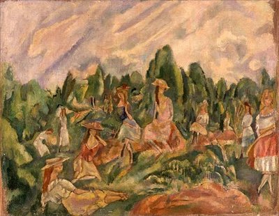 Manzaradaki Genç Kadınlar, 1920 civarı (tuval üzerine yağlı boya) by Jules Pascin