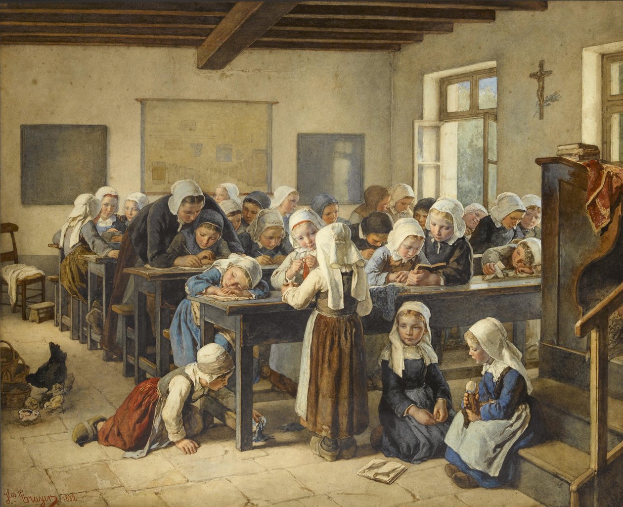 Bir Breton kız okulu, 1882. by Jules Trayer