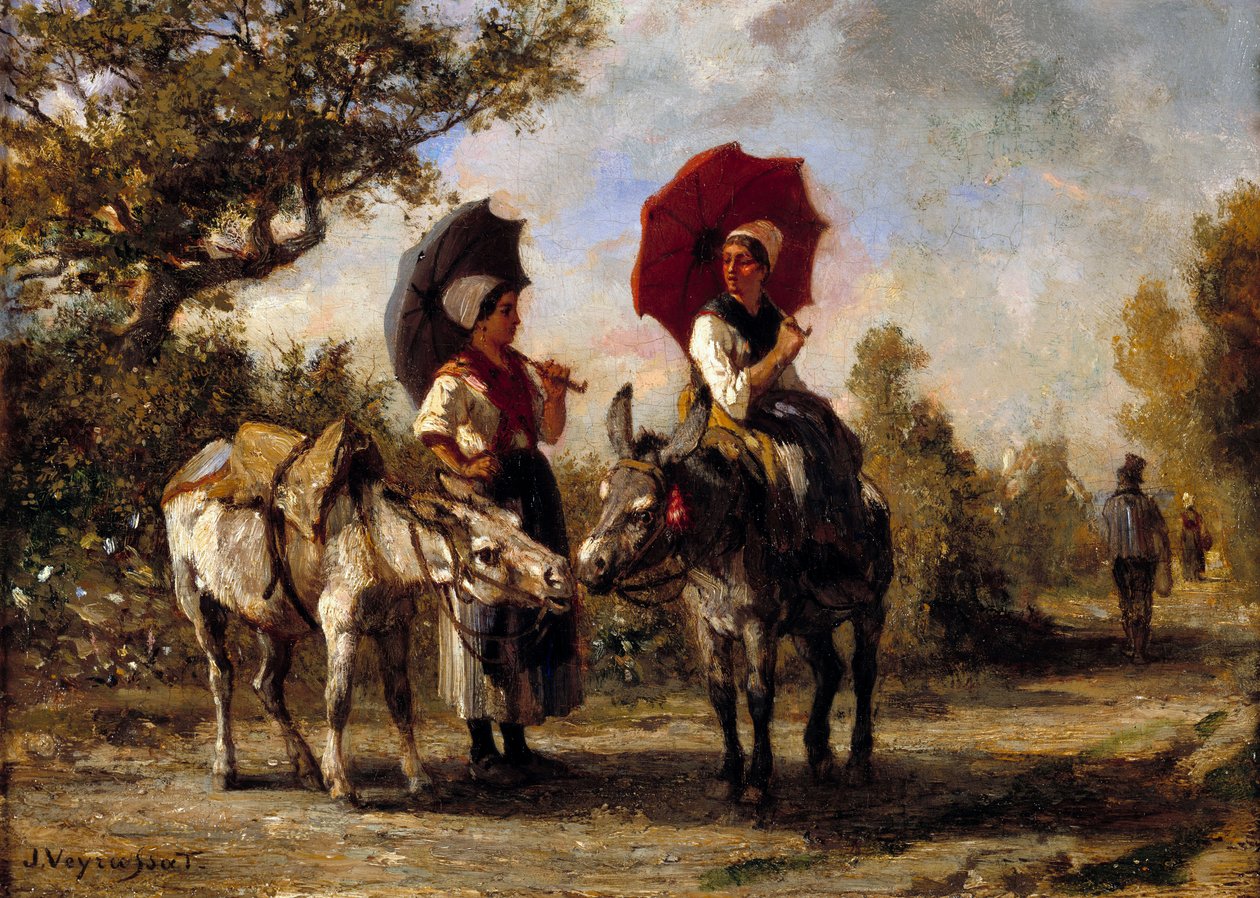 Bir eşek gezintisi Resim Jules Veyrassat (1828-1893) 19. yüzyıl Özel koleksiyon by Jules Veyrassat