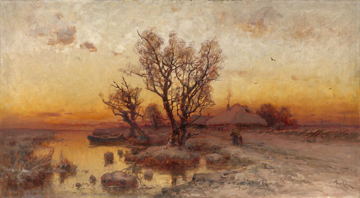 Ukraynalı bir Hamlet üzerinde gün batımı, 1915 by Juli Julievich Klever