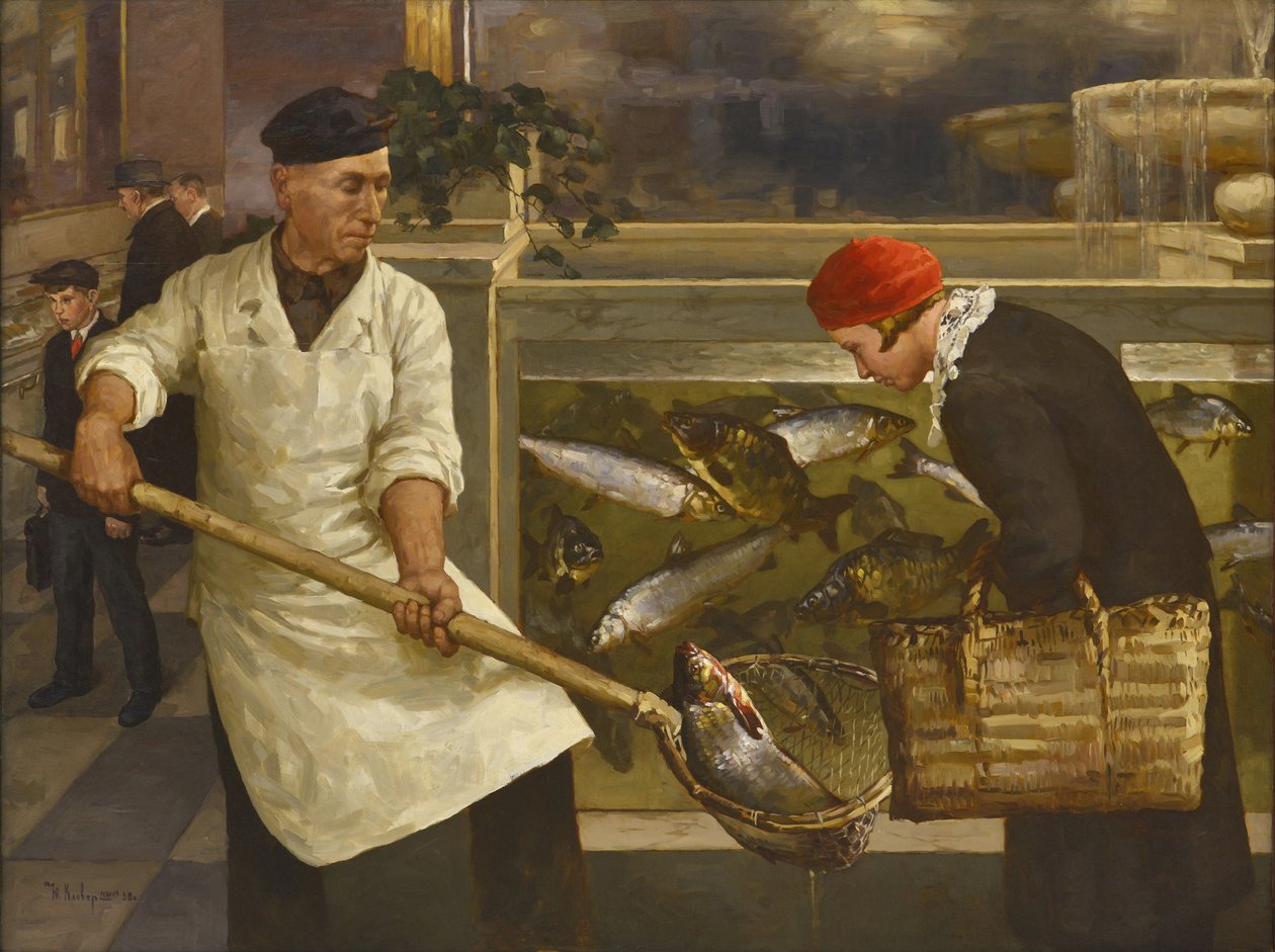 Bir Balık Dükkanında Klever, Juli Julievich, Genç (1882-1942). Tuval üzerine yağlı boya, ebat : 130x176 by Juli Julievich the Younger Klever