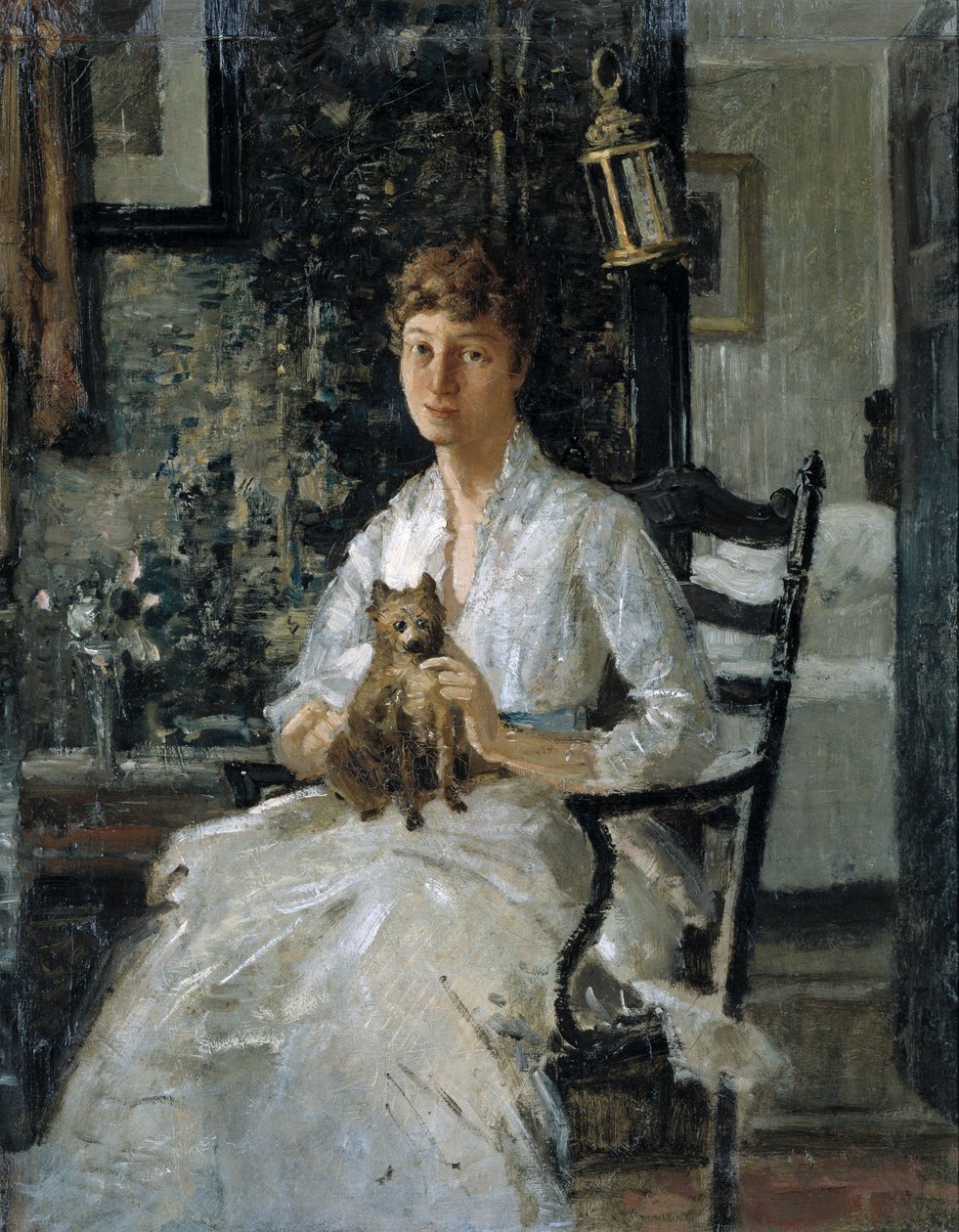 Köpekli Bir Kadının Portresi Anna Baker Weir, yaklaşık. 1890. by Julian Alden Weir