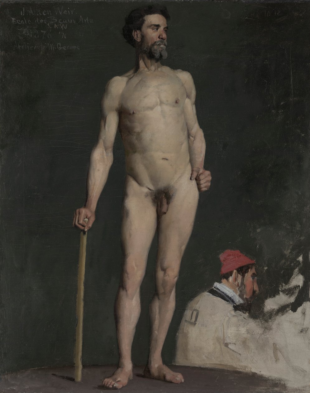 Bir Asaya Yaslanmış Çıplak Bir Erkek Çalışması by Julian Alden Weir