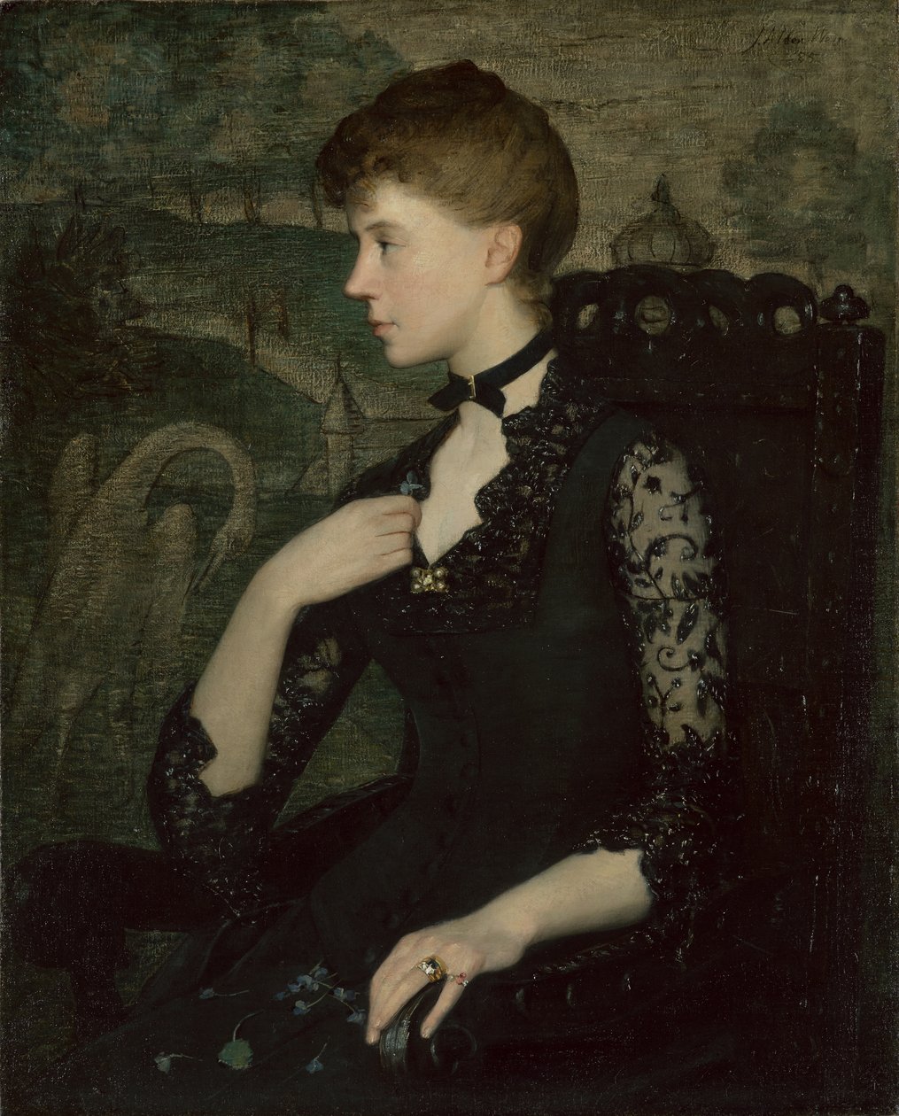 Siyah Dantel Elbise (Sanatçının Karısının Portresi) by Julian Alden Weir
