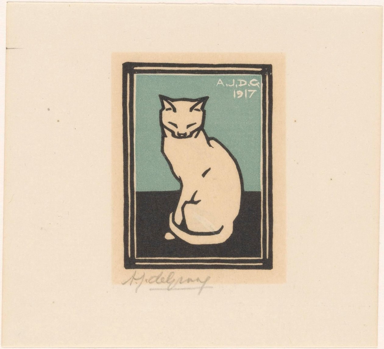 Gözleri kapalı oturan kedi by Julie de Graag (signed by artist)